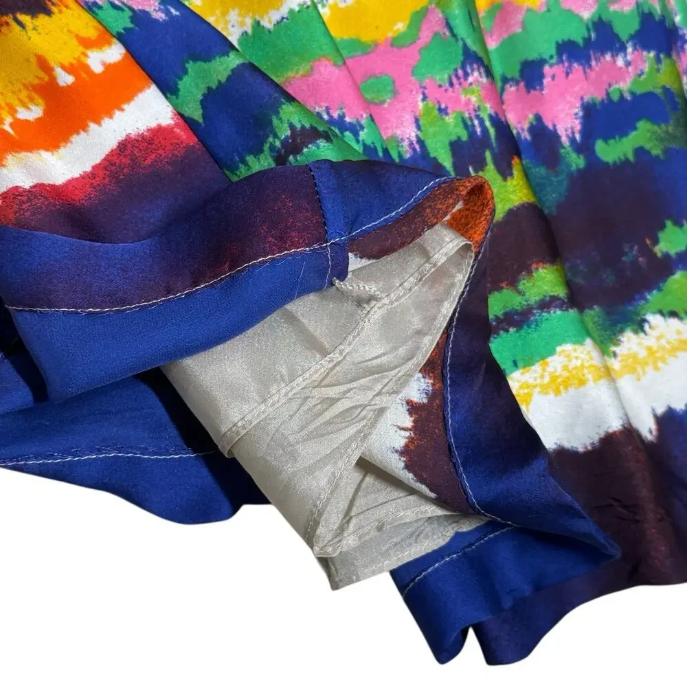 Halston Heritage Resort Vacation Silk Romper 2 Abstract Stripe Smocked Colorful‎